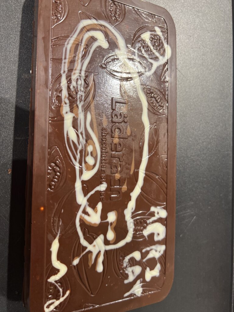 Chocolate bar with cat drawing