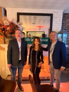 Catalonia event pictured are speaker Luca Paya, Marisa Dvari, and Marcos Gonzalez